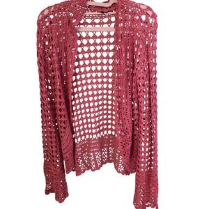 OXOXO Collection Pink Crochet Open Knit Long Sleeve Cardigan Women's Small